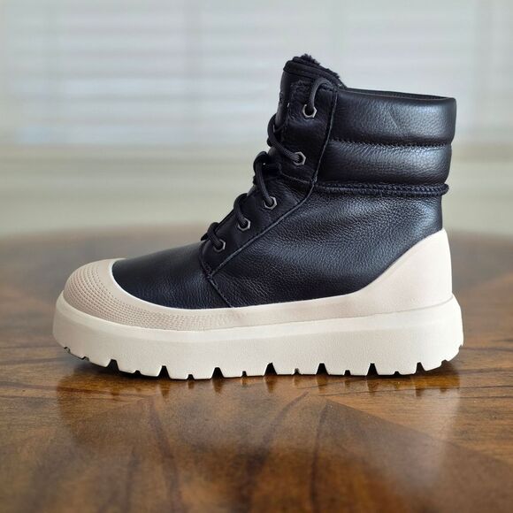 UGG Neumel High Weather Black Birch Tan Leather Boots Fur Women's 8 New 1158208 - Picture 7 of 11